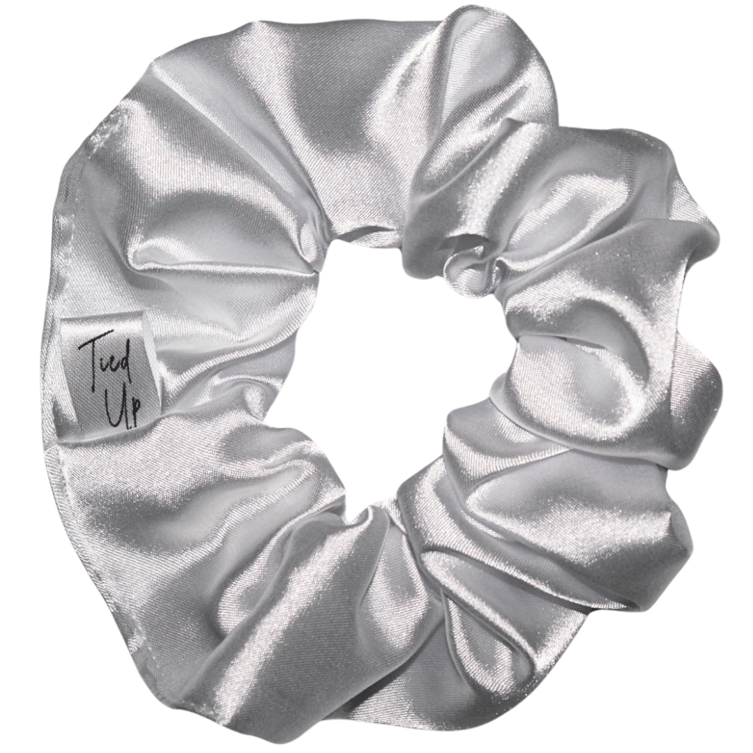 Nora White Satin Scrunchie